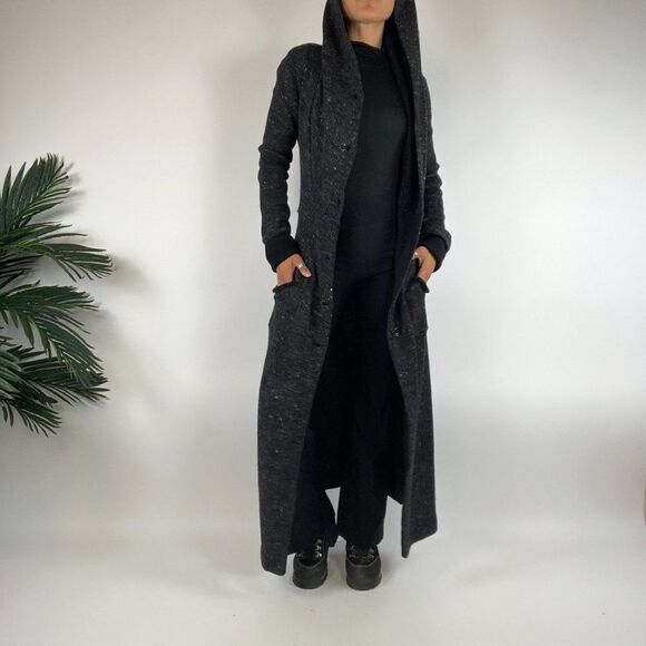 Vintage 90s Grunge Charcoal Full Length Wool Sweater Cardigan Jacket / Sz: 2 - Picture 4 of 8